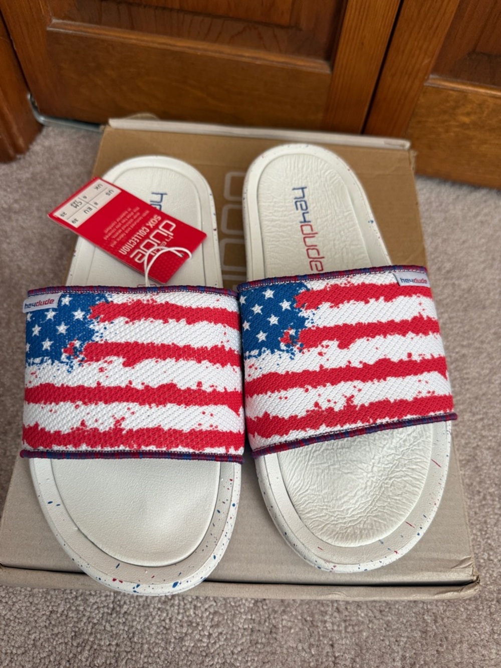Hey Dude Slides Sandals Women's Size 9 Peggy Flag Patriotic USA Comfort Slip On